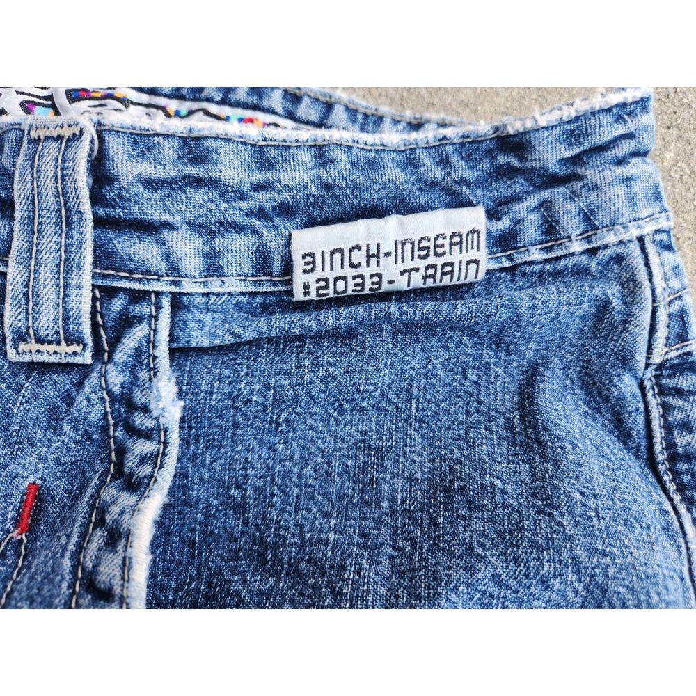 Vintage 90s JNCO Girlies Denim Shorts Y2K Made USA Graffiti Waist Festival W32 - Picture 9 of 9